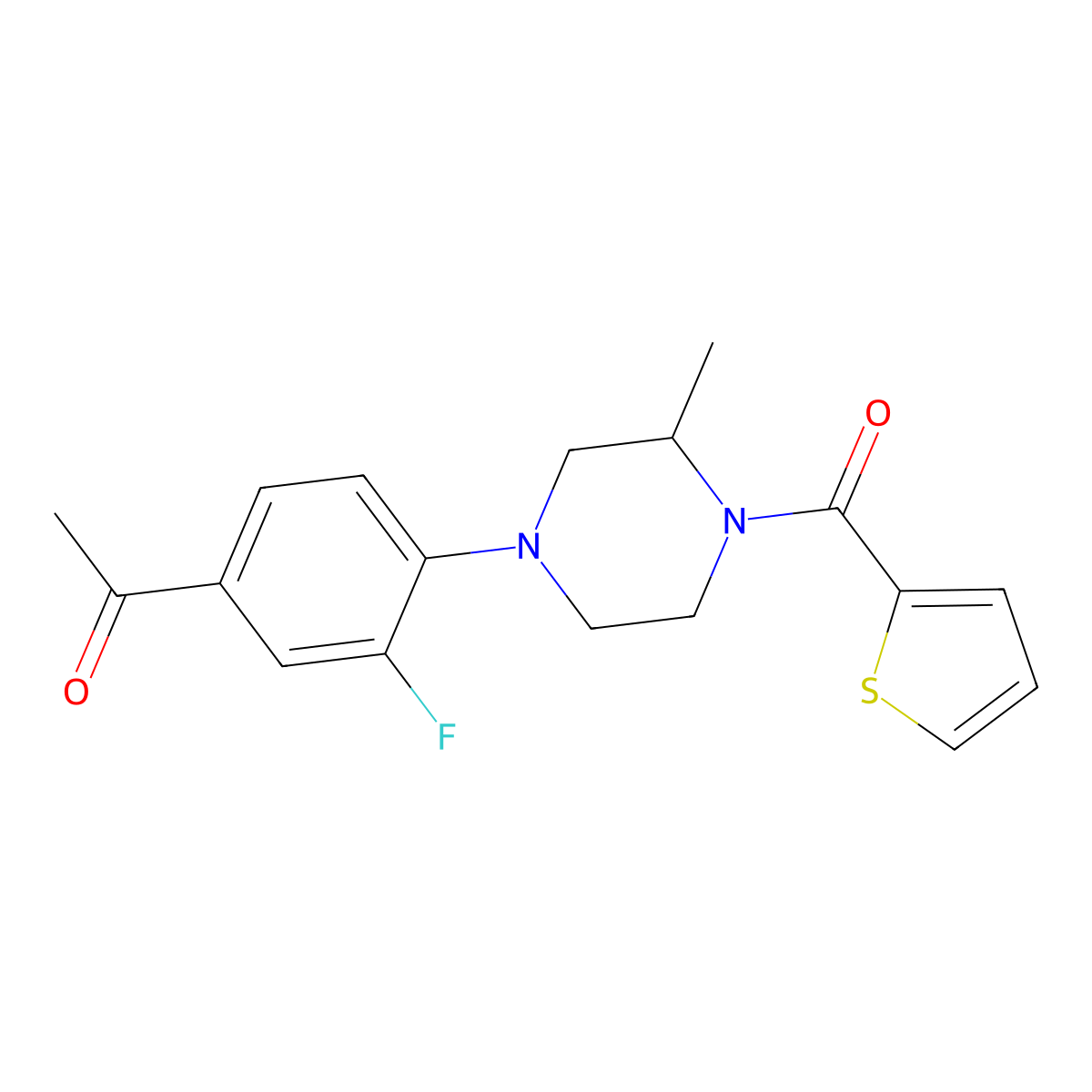 1-[3-Fluoro-4-[3-methyl-4-(2-thienylcarbonyl)-1-piperazinyl]phenyl]ethanone molecular structure, CAS 692276-03-2