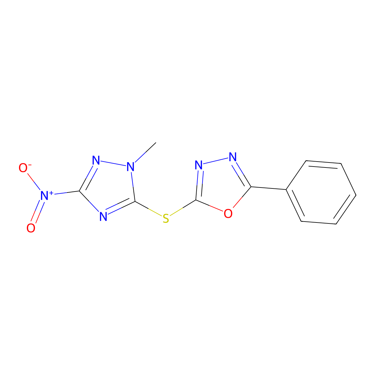 2-[(2-Methyl-5-nitro-1,2,4-triazol-3-yl)sulfanyl]-5-phenyl-1,3,4-oxadiazole molecular structure, CAS 692276-47-4