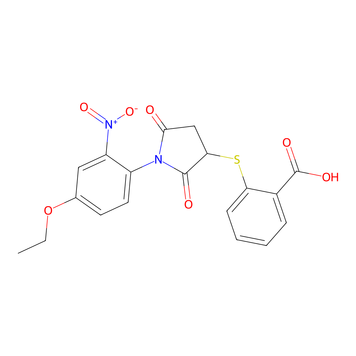 2-{[1-(4-Ethoxy-2-nitrophenyl)-2,5-dioxopyrrolidin-3-yl]sulfanyl}benzoic acid molecular structure, CAS 692276-58-7