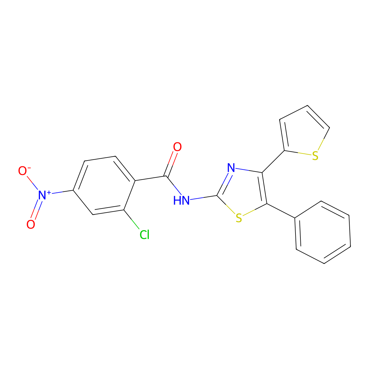 2-chloro-4-nitro-N-(5-phenyl-4-thiophen-2-yl-1,3-thiazol-2-yl)benzamide molecular structure, CAS 692277-04-6
