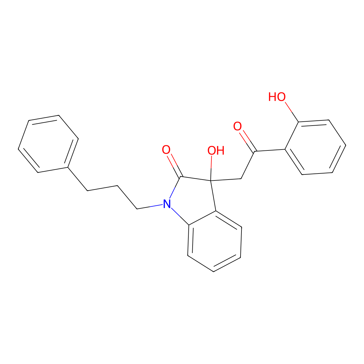 3-hydroxy-3-[2-(2-hydroxyphenyl)-2-oxoethyl]-1-(3-phenylpropyl)-1,3-dihydro-2H-indol-2-one molecular structure, CAS 692278-95-8