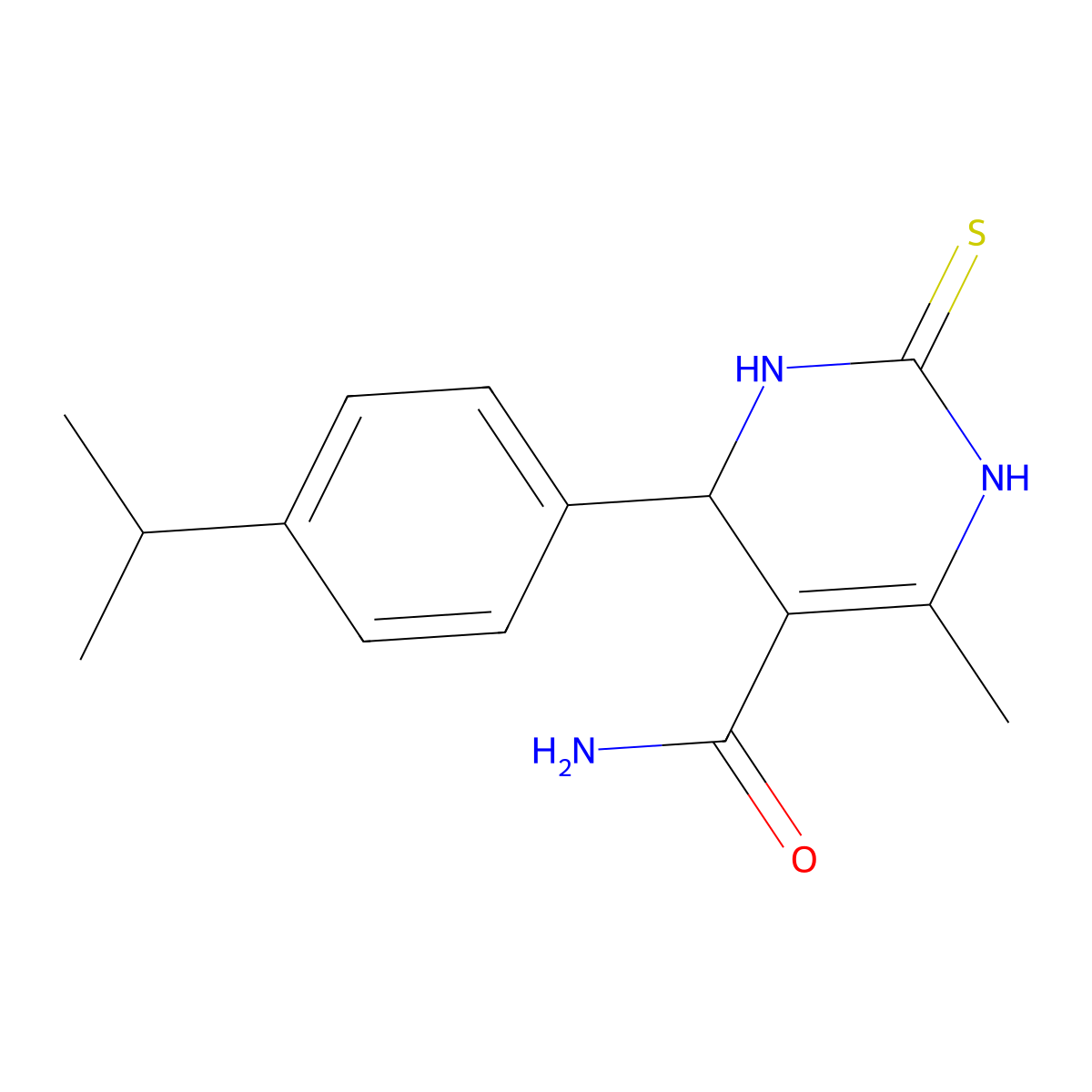 6-methyl-4-(4-propan-2-ylphenyl)-2-sulfanylidene-3,4-dihydro-1H-pyrimidine-5-carboxamide molecular structure, CAS 692279-05-3