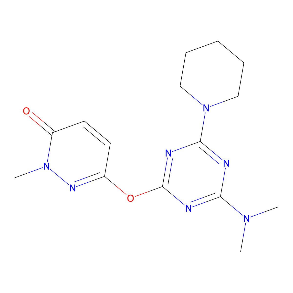 6-[[4-(Dimethylamino)-6-piperidin-1-yl-1,3,5-triazin-2-yl]oxy]-2-methylpyridazin-3-one molecular structure, CAS 692279-19-9