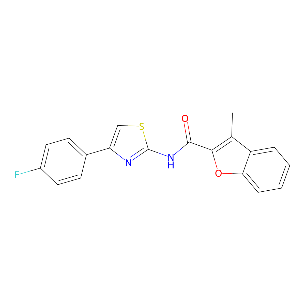 N-[4-(4-fluorophenyl)-1,3-thiazol-2-yl]-3-methyl-1-benzofuran-2-carboxamide molecular structure, CAS 692279-33-7