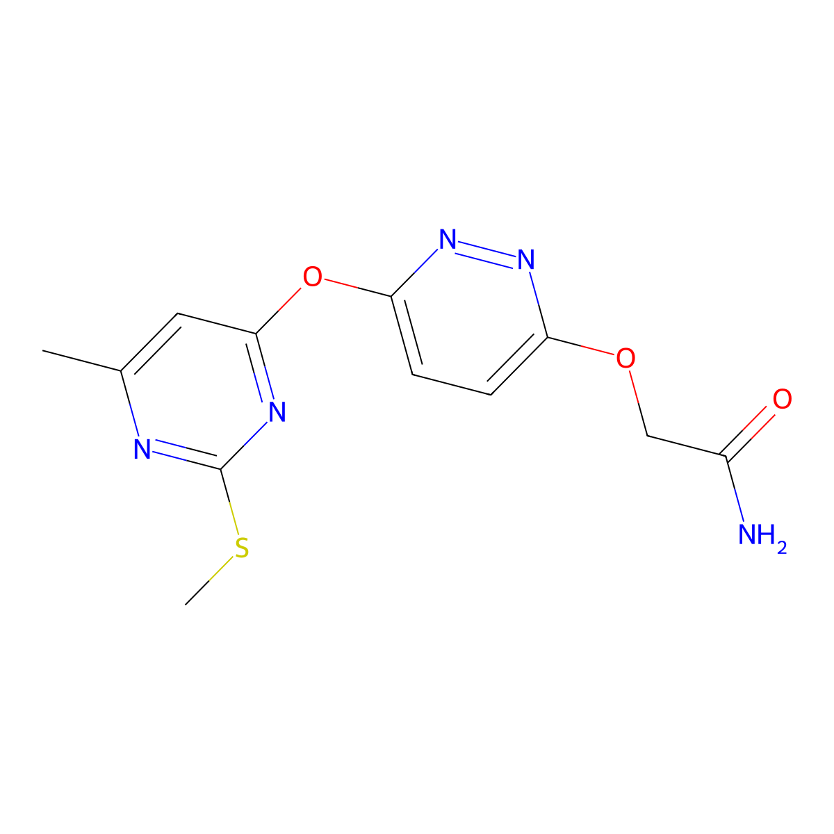 2-[6-(6-Methyl-2-methylsulfanylpyrimidin-4-yl)oxypyridazin-3-yl]oxyacetamide molecular structure, CAS 692279-77-9