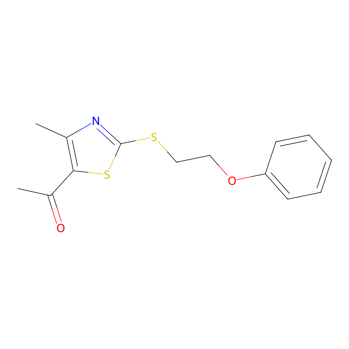 Ethanone, 1-(4-methyl-2-((2-phenoxyethyl)thio)-5-thiazolyl)- molecular structure, CAS 692279-92-8