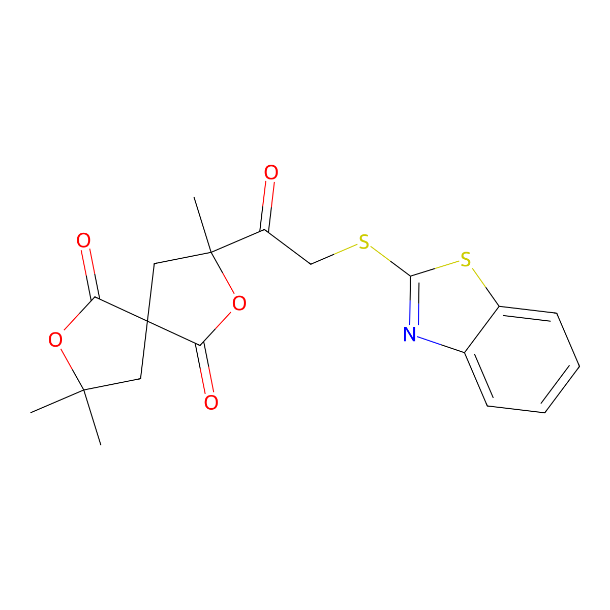 3-[(1,3-Benzothiazol-2-ylsulfanyl)acetyl]-3,8,8-trimethyl-2,7-dioxaspiro[4.4]nonane-1,6-dione molecular structure, CAS 692279-96-2