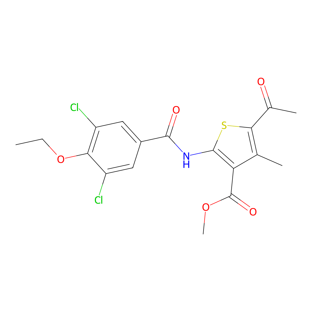 Methyl 5-acetyl-2-[(3,5-dichloro-4-ethoxybenzoyl)amino]-4-methyl-3-thiophenecarboxylate molecular structure, CAS 692279-99-5