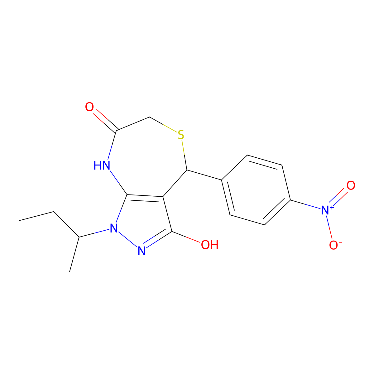 1-butan-2-yl-4-(4-nitrophenyl)-4,8-dihydro-2H-pyrazolo[3,4-e][1,4]thiazepine-3,7-dione molecular structure, CAS 692280-51-6