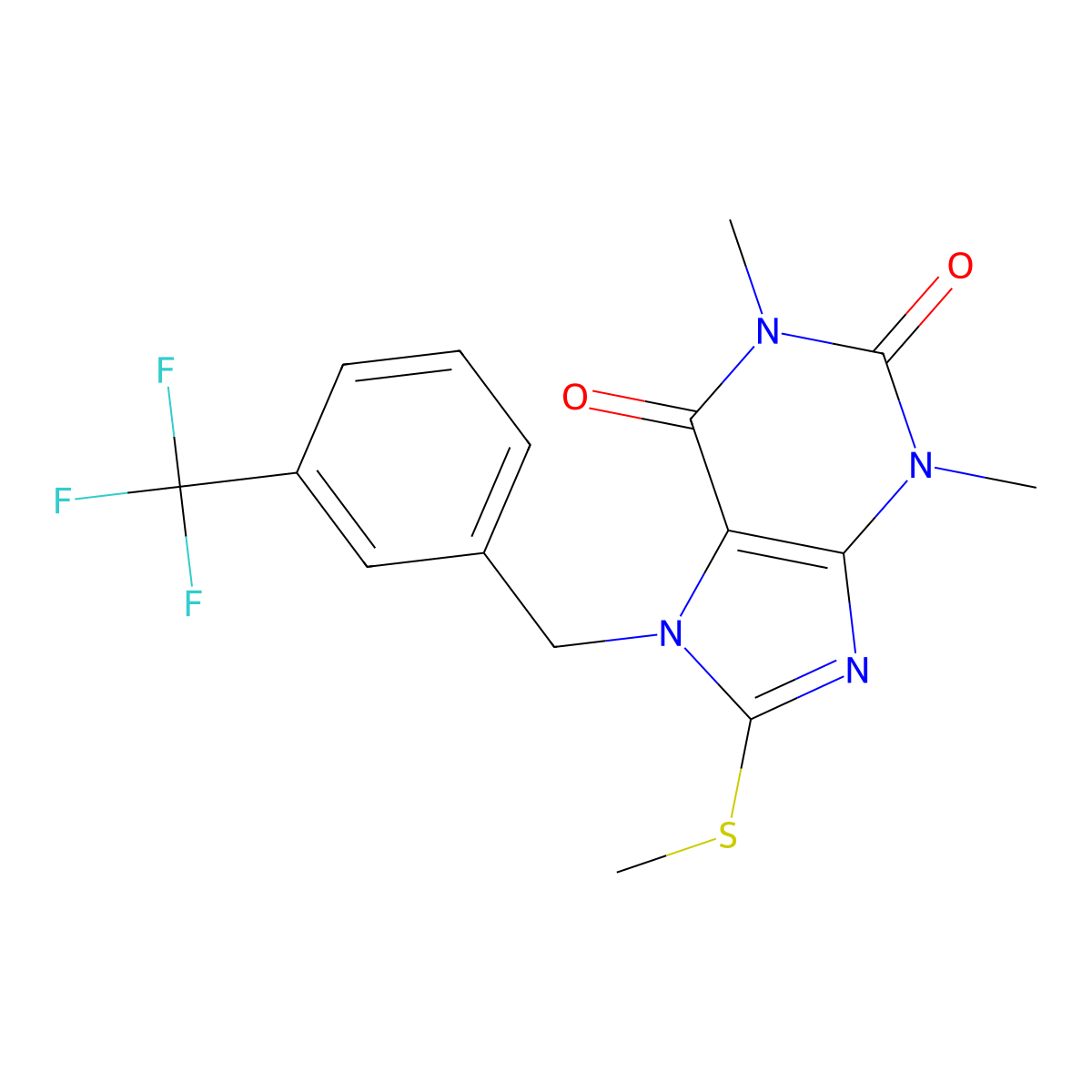 1,3-Dimethyl-8-methylsulfanyl-7-[[3-(trifluoromethyl)phenyl]methyl]purine-2,6-dione molecular structure, CAS 692280-55-0