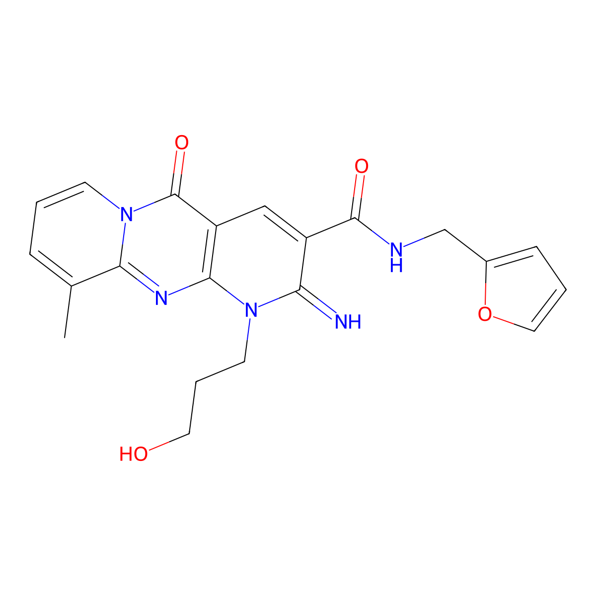 N-(furan-2-ylmethyl)-1-(3-hydroxypropyl)-2-imino-10-methyl-5-oxo-1,5-dihydro-2H-dipyrido[1,2-a:2',3'-d]pyrimidine-3-carboxamide molecular structure, CAS 692280-83-4