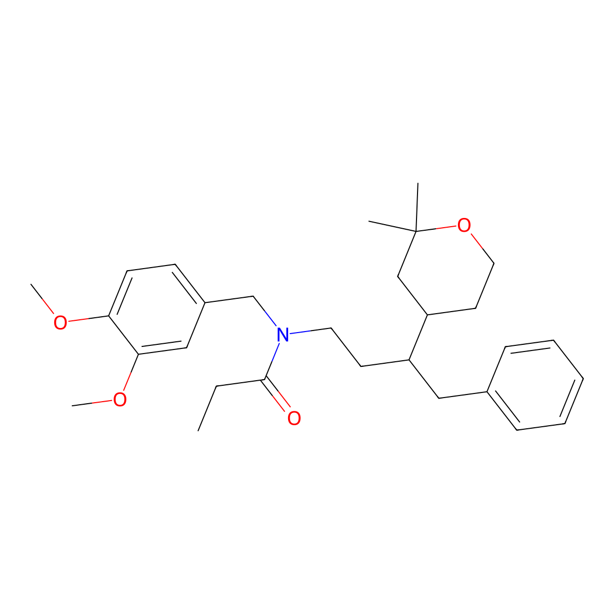 N-[(3,4-dimethoxyphenyl)methyl]-N-[3-(2,2-dimethyloxan-4-yl)-4-phenylbutyl]propanamide molecular structure, CAS 692281-91-7