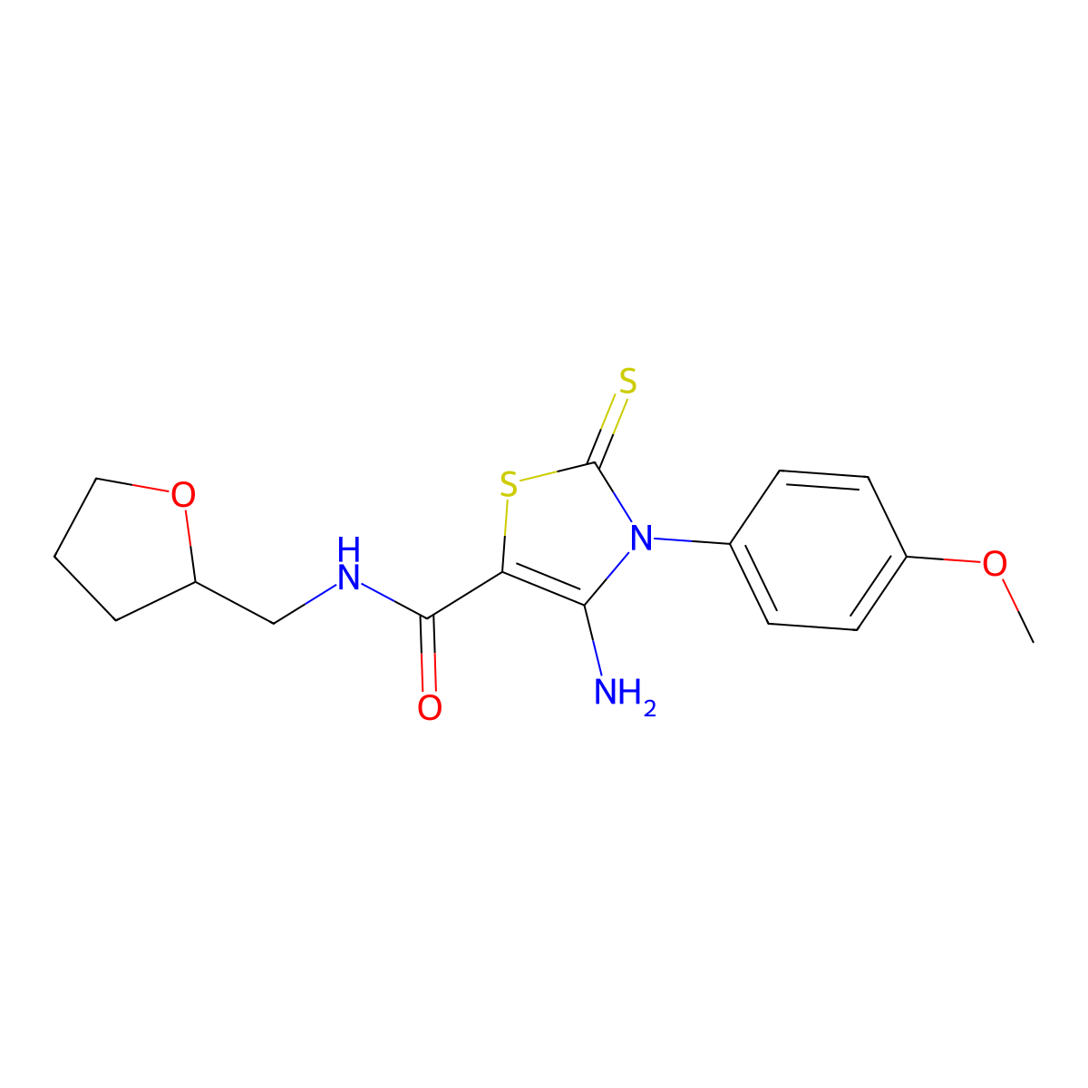 4-amino-3-(4-methoxyphenyl)-N-(tetrahydro-2-furanylmethyl)-2-thioxo-2,3-dihydro-1,3-thiazole-5-carboxamide molecular structure, CAS 692281-93-9