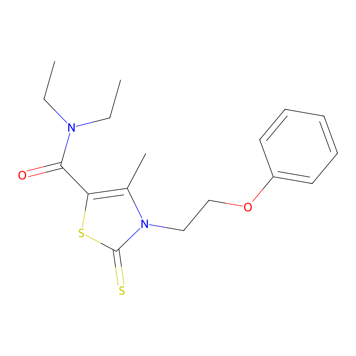 N,N-diethyl-4-methyl-3-(2-phenoxyethyl)-2-sulfanylidene-1,3-thiazole-5-carboxamide molecular structure, CAS 692282-19-2