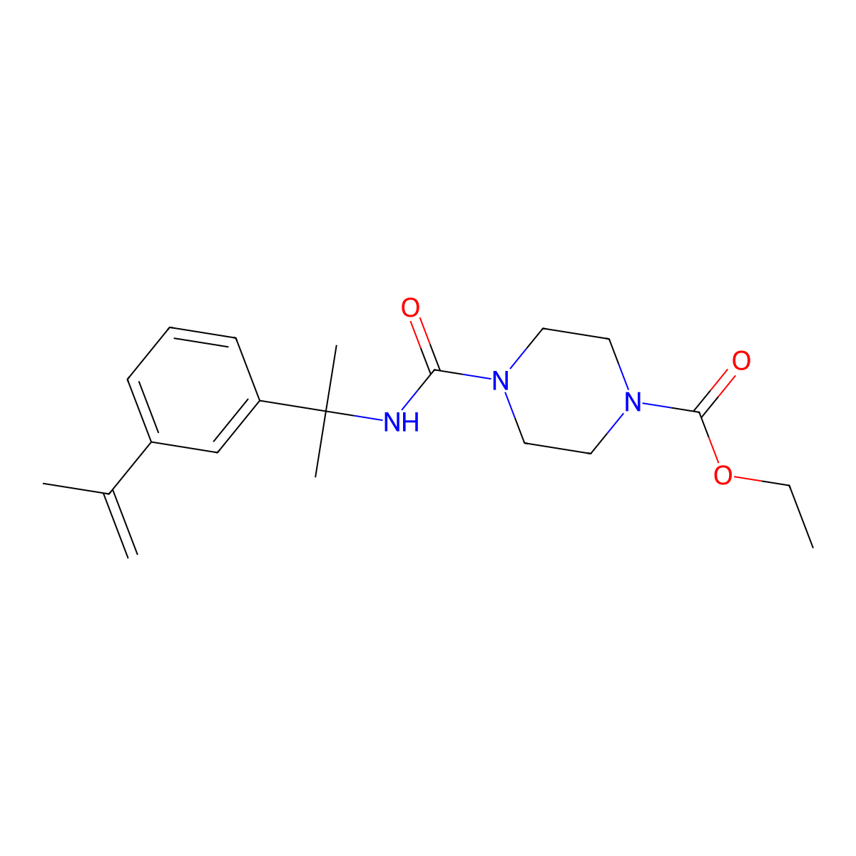 Ethyl 4-((2-(3-(prop-1-en-2-yl)phenyl)propan-2-yl)carbamoyl)piperazine-1-carboxylate molecular structure, CAS 692282-39-6