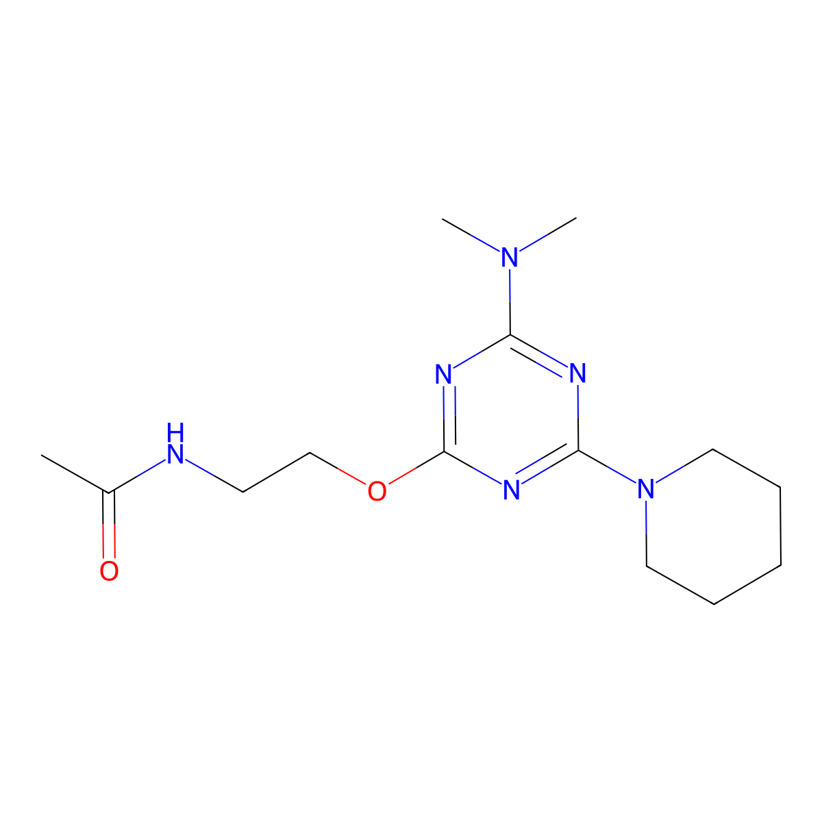 N-[2-[[4-(dimethylamino)-6-piperidin-1-yl-1,3,5-triazin-2-yl]oxy]ethyl]acetamide molecular structure, CAS 692283-08-2