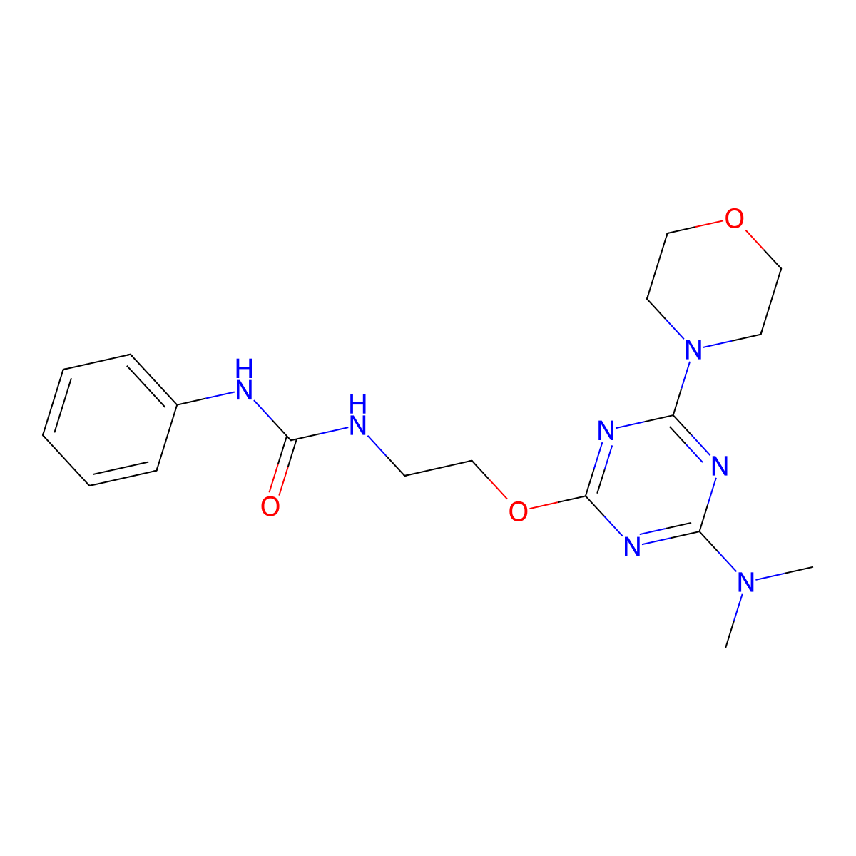 1-[2-[[4-(Dimethylamino)-6-morpholin-4-yl-1,3,5-triazin-2-yl]oxy]ethyl]-3-phenylurea molecular structure, CAS 692283-27-5