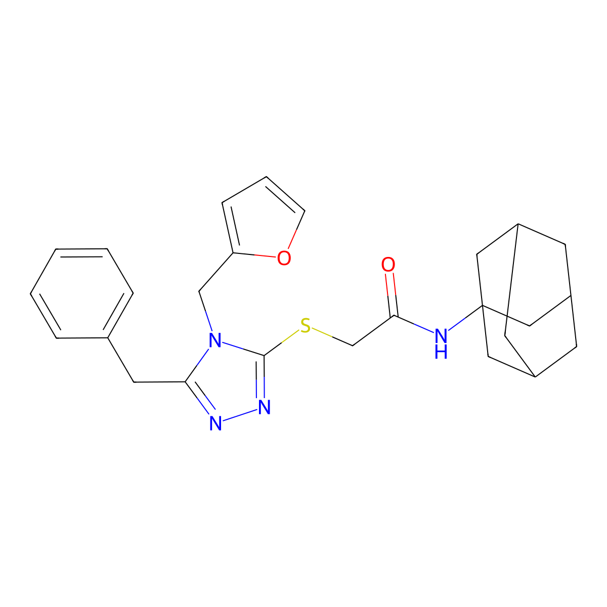 N-(1-adamantyl)-2-[[5-benzyl-4-(furan-2-ylmethyl)-1,2,4-triazol-3-yl]sulfanyl]acetamide molecular structure, CAS 692283-51-5
