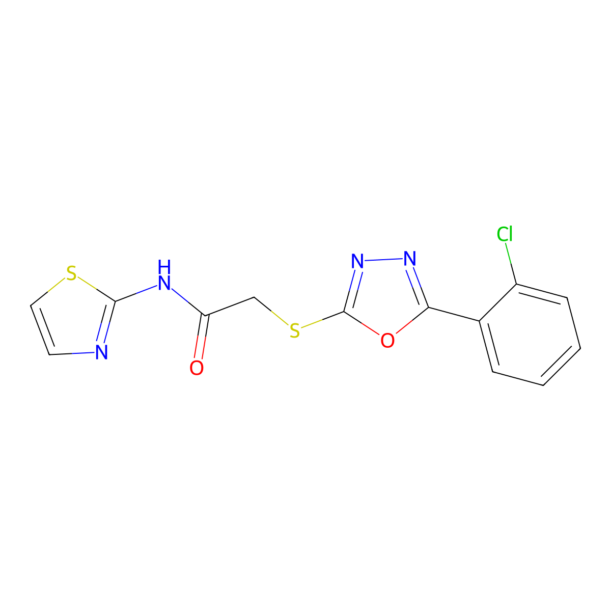 2-{[5-(2-chlorophenyl)-1,3,4-oxadiazol-2-yl]sulfanyl}-N-(1,3-thiazol-2-yl)acetamide molecular structure, CAS 692284-49-4