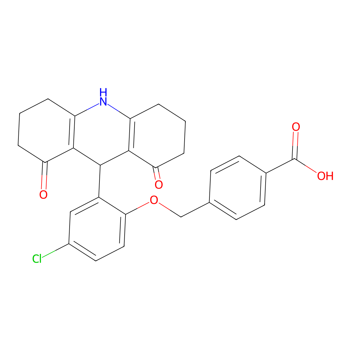 4-{[4-Chloro-2-(1,8-dioxo-1,2,3,4,5,6,7,8,9,10-decahydroacridin-9-yl)phenoxy]methyl}benzoic acid molecular structure, CAS 692285-08-8