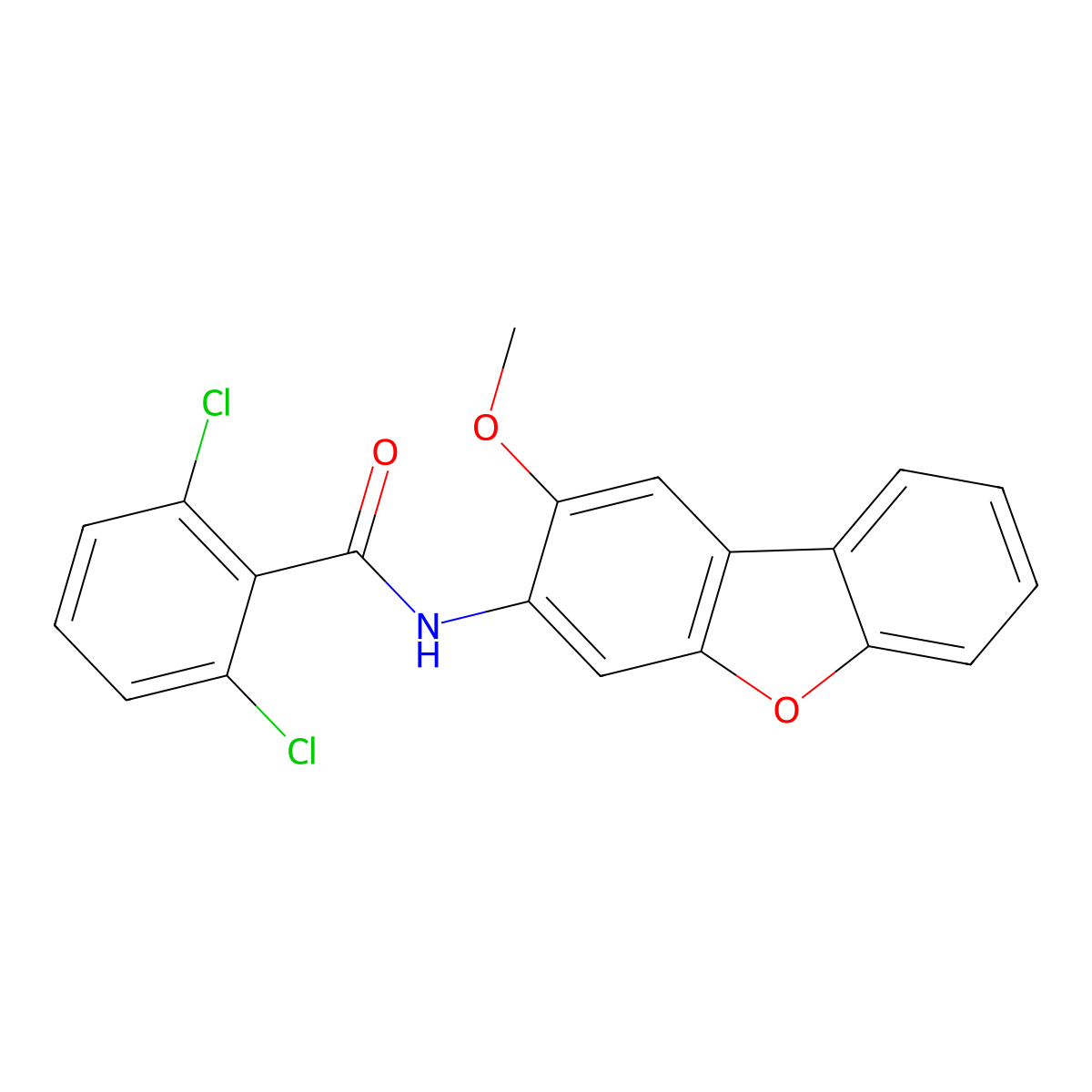 2,6-dichloro-N-(2-methoxydibenzofuran-3-yl)benzamide molecular structure, CAS 692285-84-0