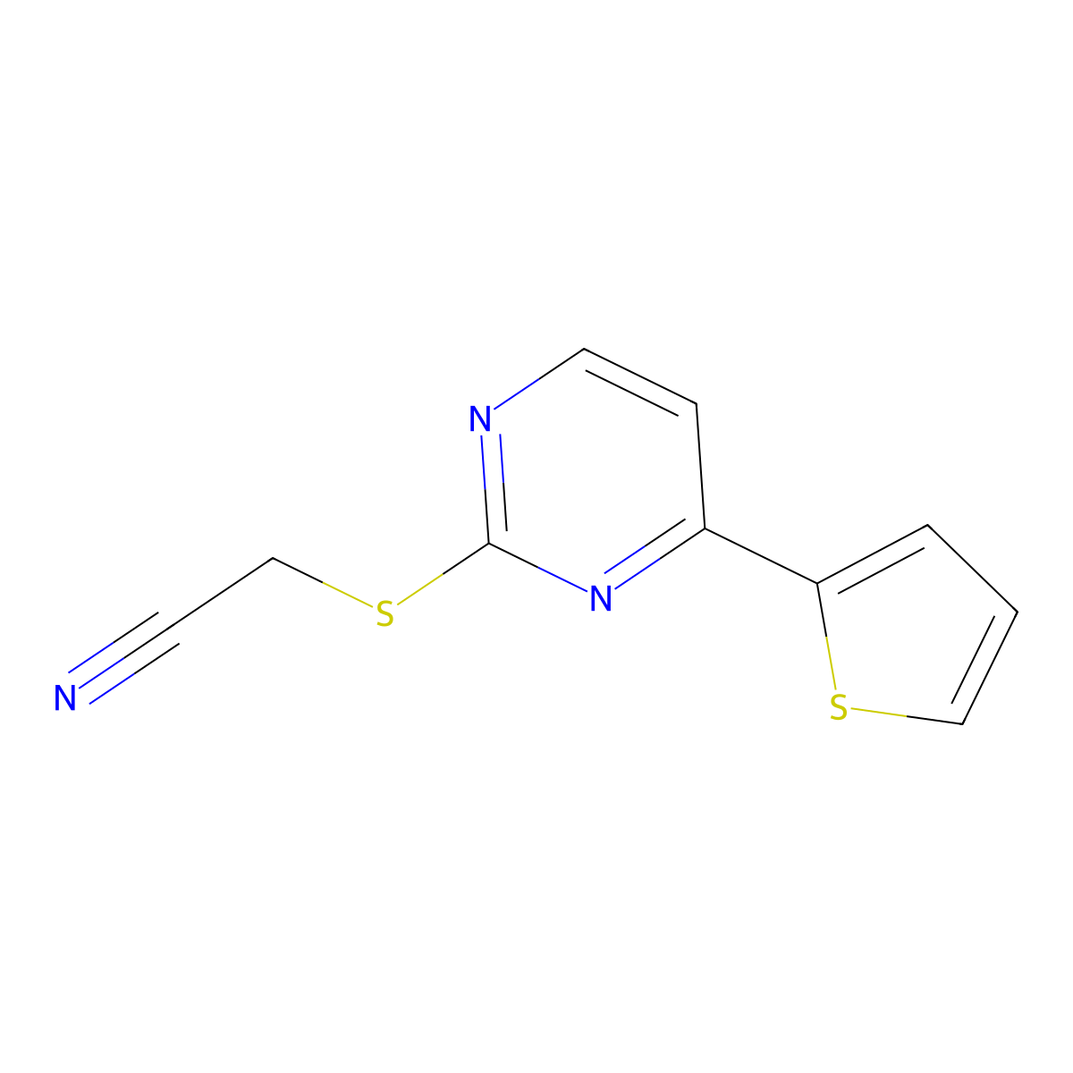 2-{[4-(2-Thienyl)-2-pyrimidinyl]sulfanyl}acetonitrile molecular structure, CAS 692287-21-1