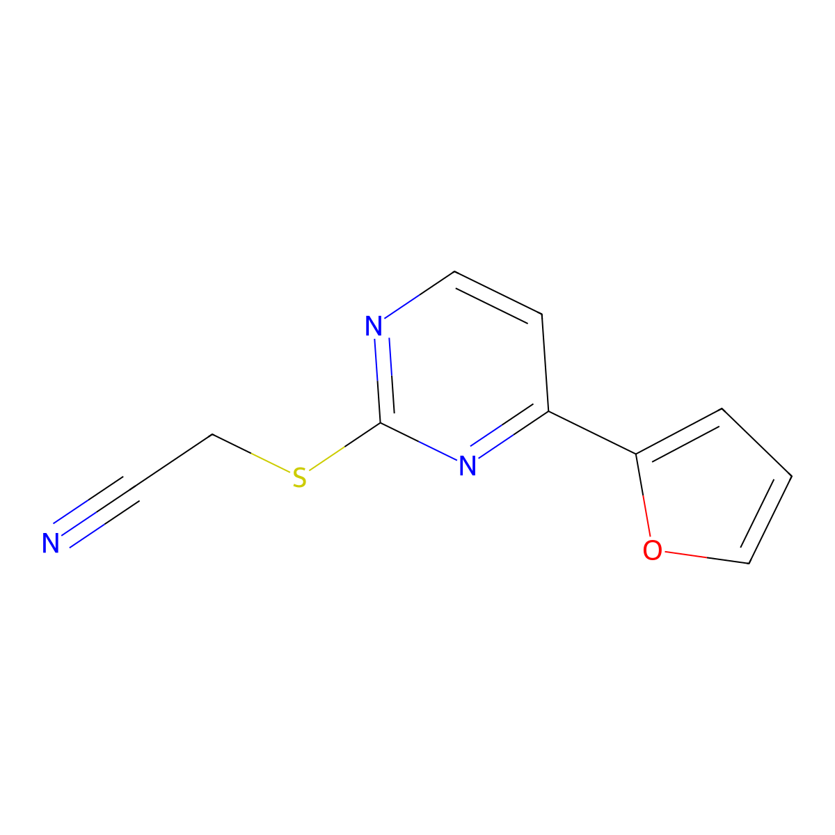 2-{[4-(2-Furyl)-2-pyrimidinyl]sulfanyl}acetonitrile molecular structure, CAS 692287-29-9