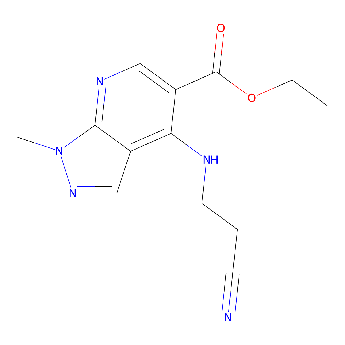 ethyl 4-[(2-cyanoethyl)amino]-1-methyl-1H-pyrazolo[3,4-b]pyridine-5-carboxylate molecular structure, CAS 692287-31-3