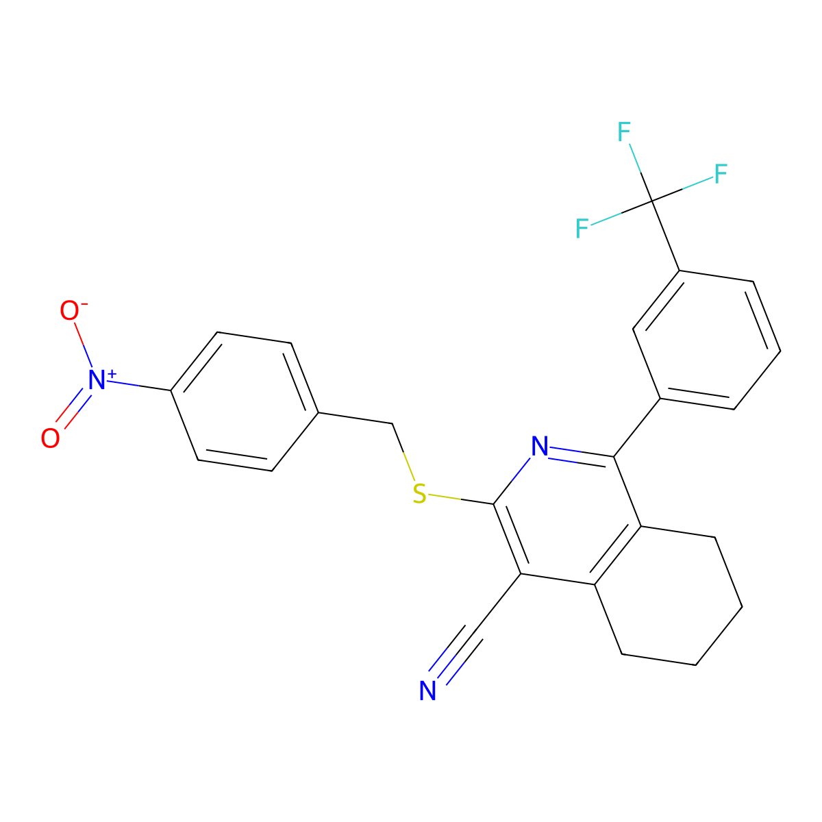 3-[(4-Nitrobenzyl)sulfanyl]-1-[3-(trifluoromethyl)phenyl]-5,6,7,8-tetrahydro-4-isoquinolinecarbonitrile molecular structure, CAS 692287-36-8