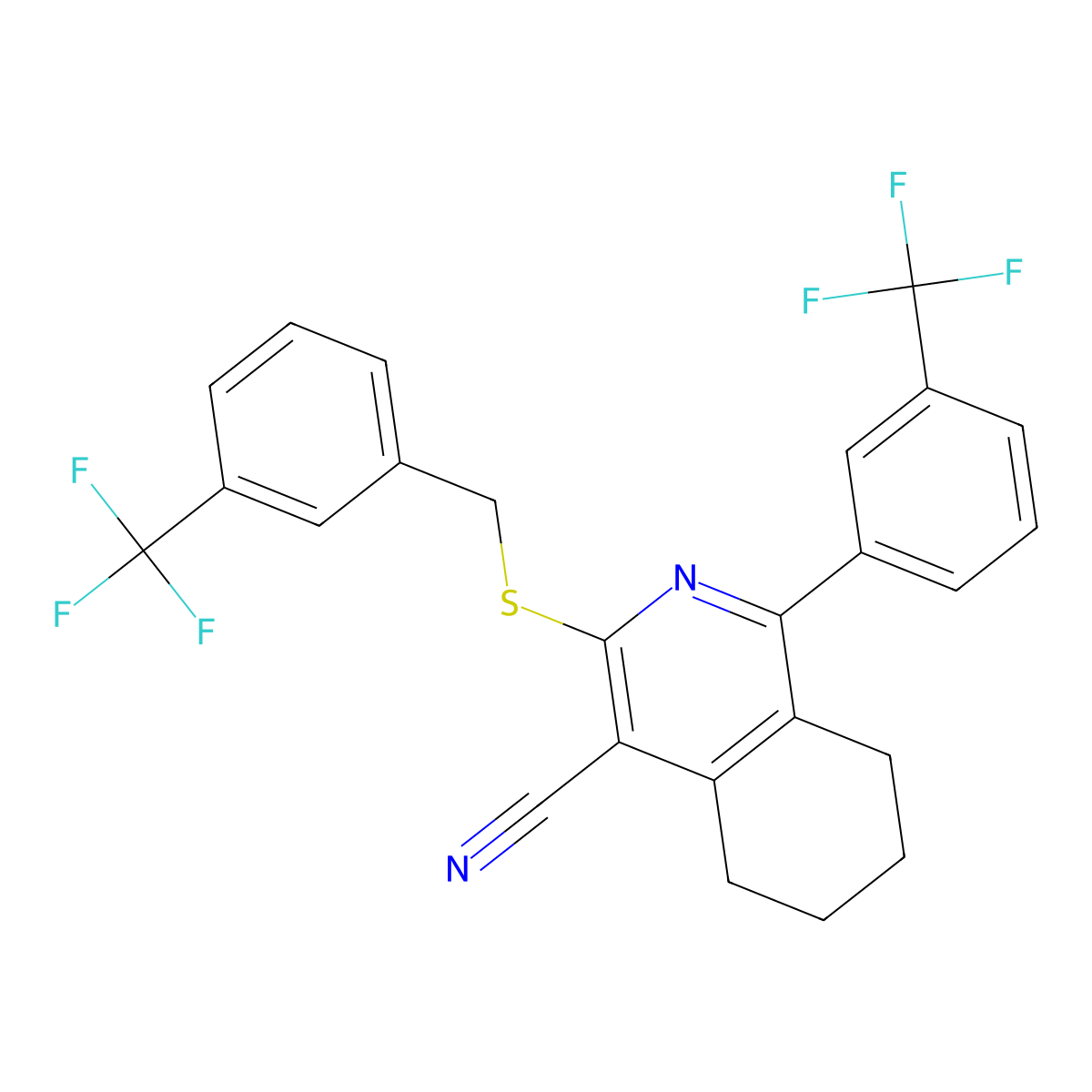 3-{[3-(Trifluoromethyl)benzyl]sulfanyl}-1-[3-(trifluoromethyl)phenyl]-5,6,7,8-tetrahydro-4-isoquinolinecarbonitrile molecular structure, CAS 692287-39-1