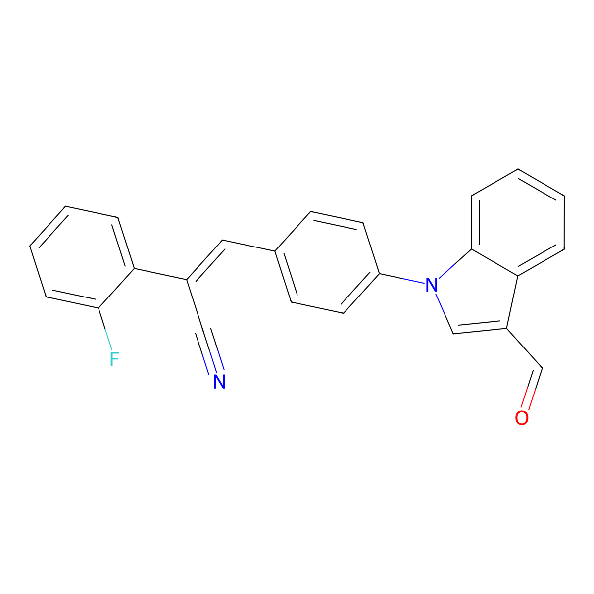 (Z)-2-(2-fluorophenyl)-3-[4-(3-formylindol-1-yl)phenyl]prop-2-enenitrile molecular structure, CAS 692287-42-6