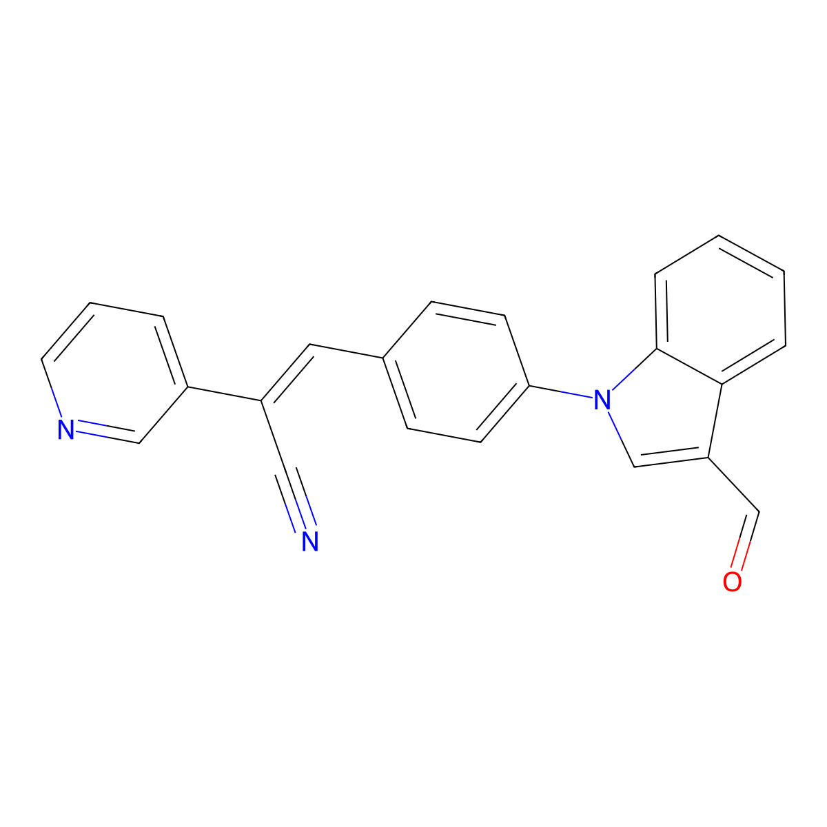 (Z)-3-[4-(3-formyl-1H-indol-1-yl)phenyl]-2-(3-pyridinyl)-2-propenenitrile molecular structure, CAS 692287-43-7