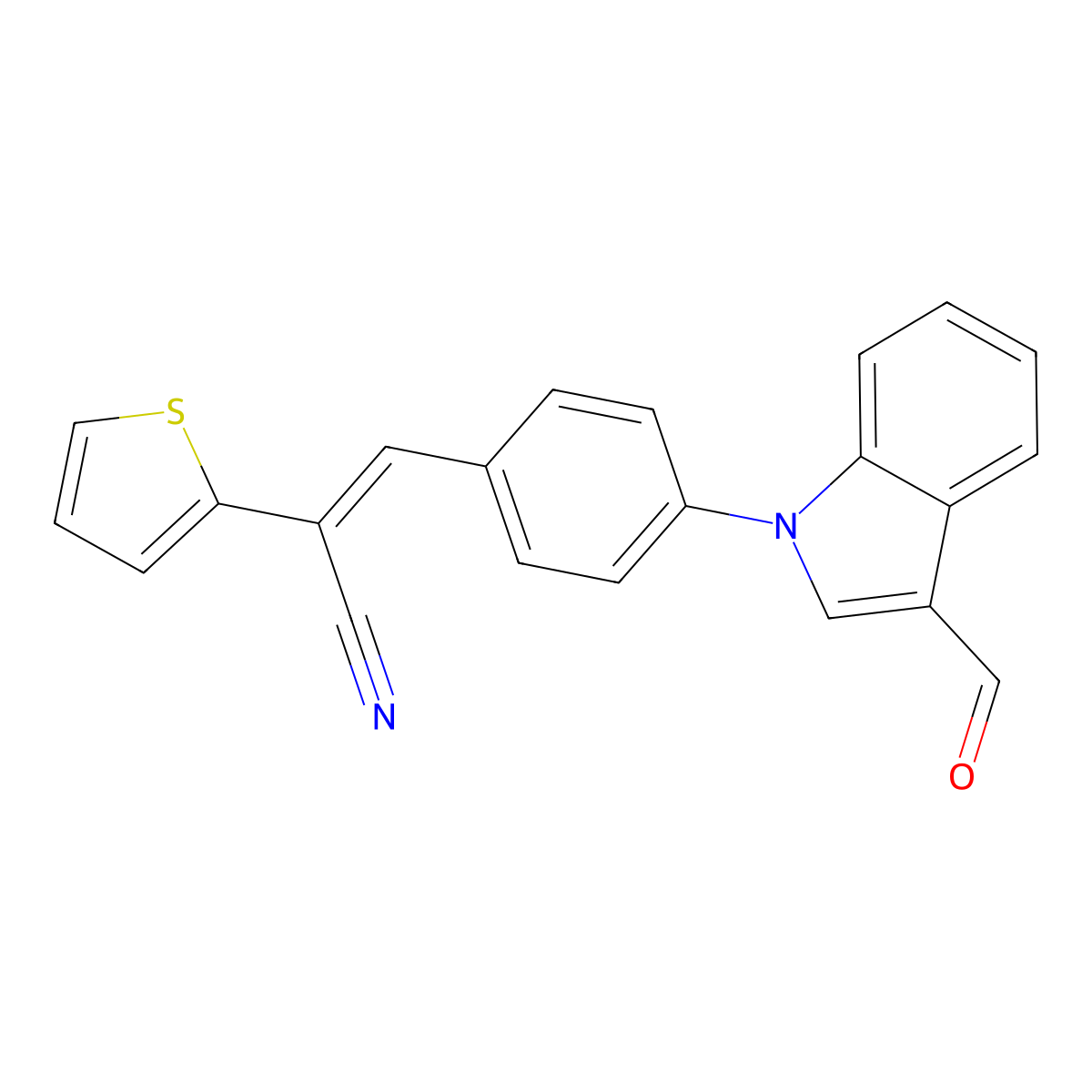(E)-3-[4-(3-formyl-1H-indol-1-yl)phenyl]-2-(2-thienyl)-2-propenenitrile molecular structure, CAS 692287-44-8