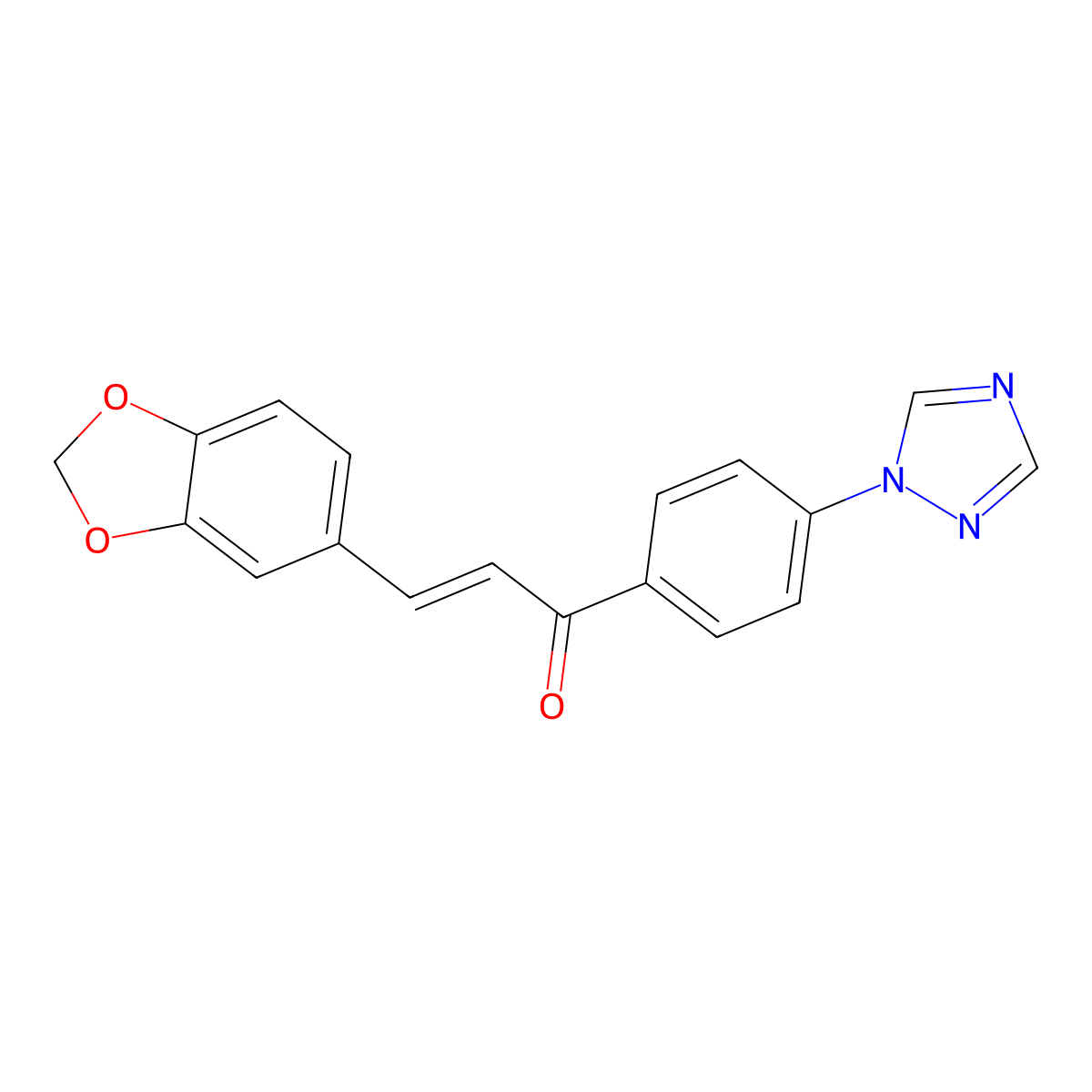 (E)-3-(1,3-benzodioxol-5-yl)-1-[4-(1,2,4-triazol-1-yl)phenyl]prop-2-en-1-one molecular structure, CAS 692287-51-7