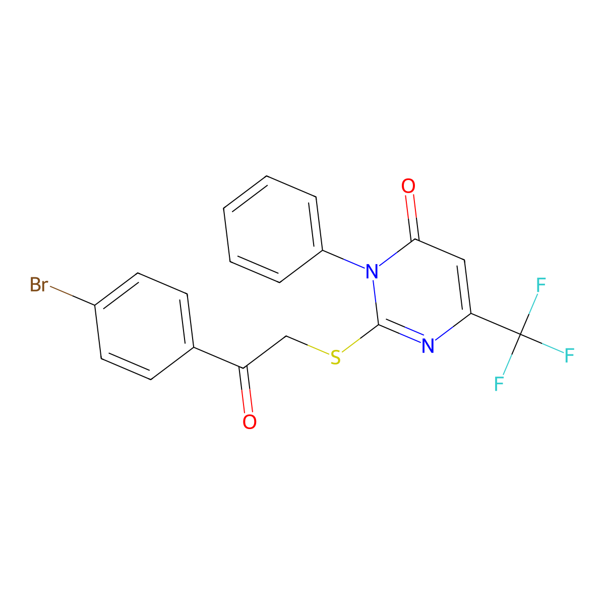 2-{[2-(4-bromophenyl)-2-oxoethyl]sulfanyl}-3-phenyl-6-(trifluoromethyl)-4(3H)-pyrimidinone molecular structure, CAS 692287-52-8