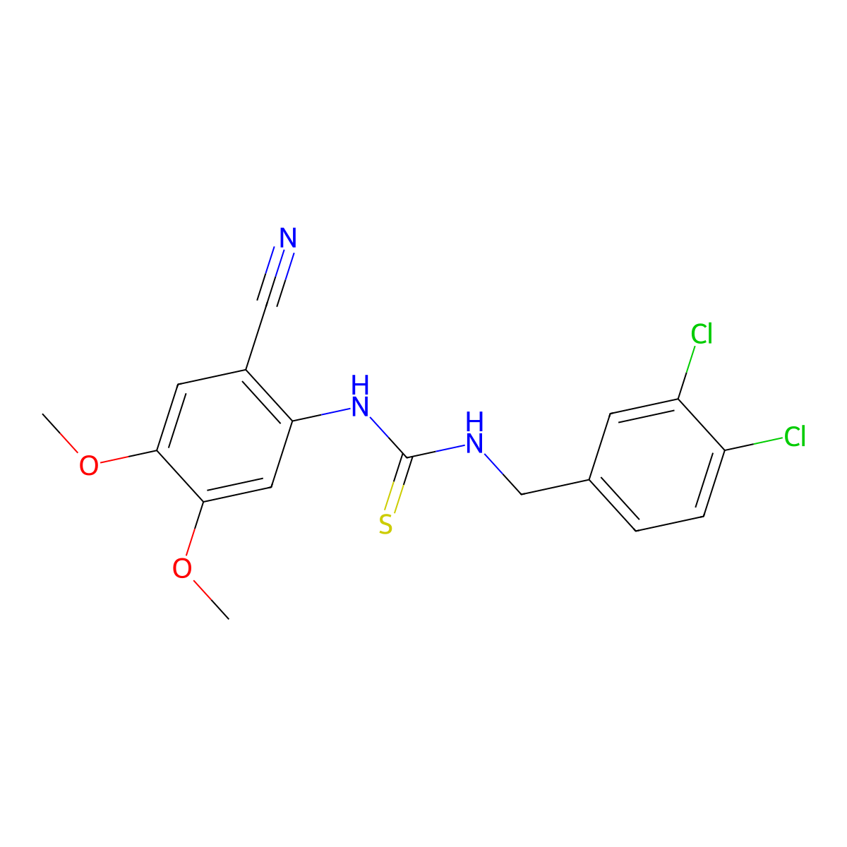 N-(2-cyano-4,5-dimethoxyphenyl)-N'-(3,4-dichlorobenzyl)thiourea molecular structure, CAS 692287-53-9