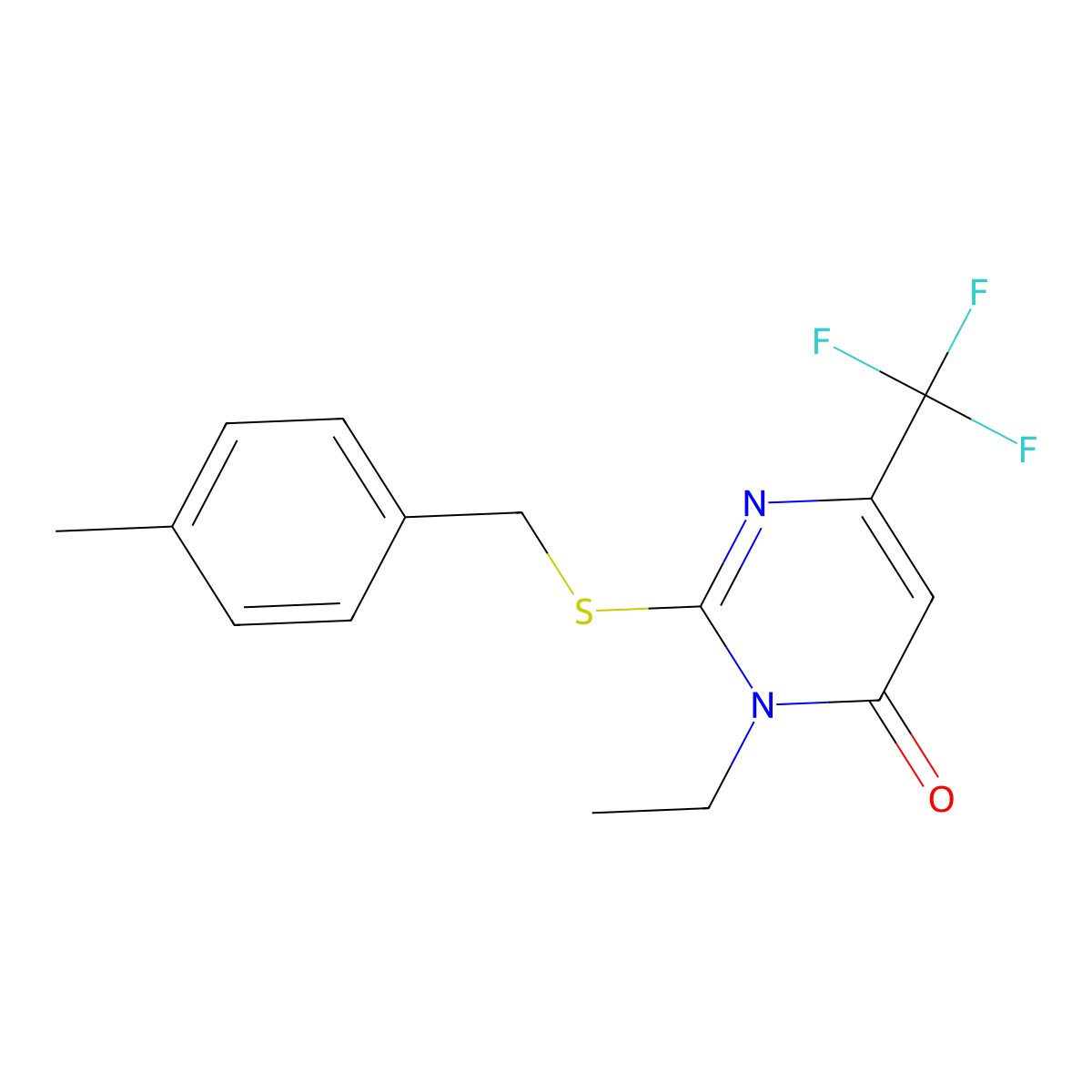 3-ethyl-2-[(4-methylbenzyl)sulfanyl]-6-(trifluoromethyl)-4(3H)-pyrimidinone molecular structure, CAS 692287-54-0