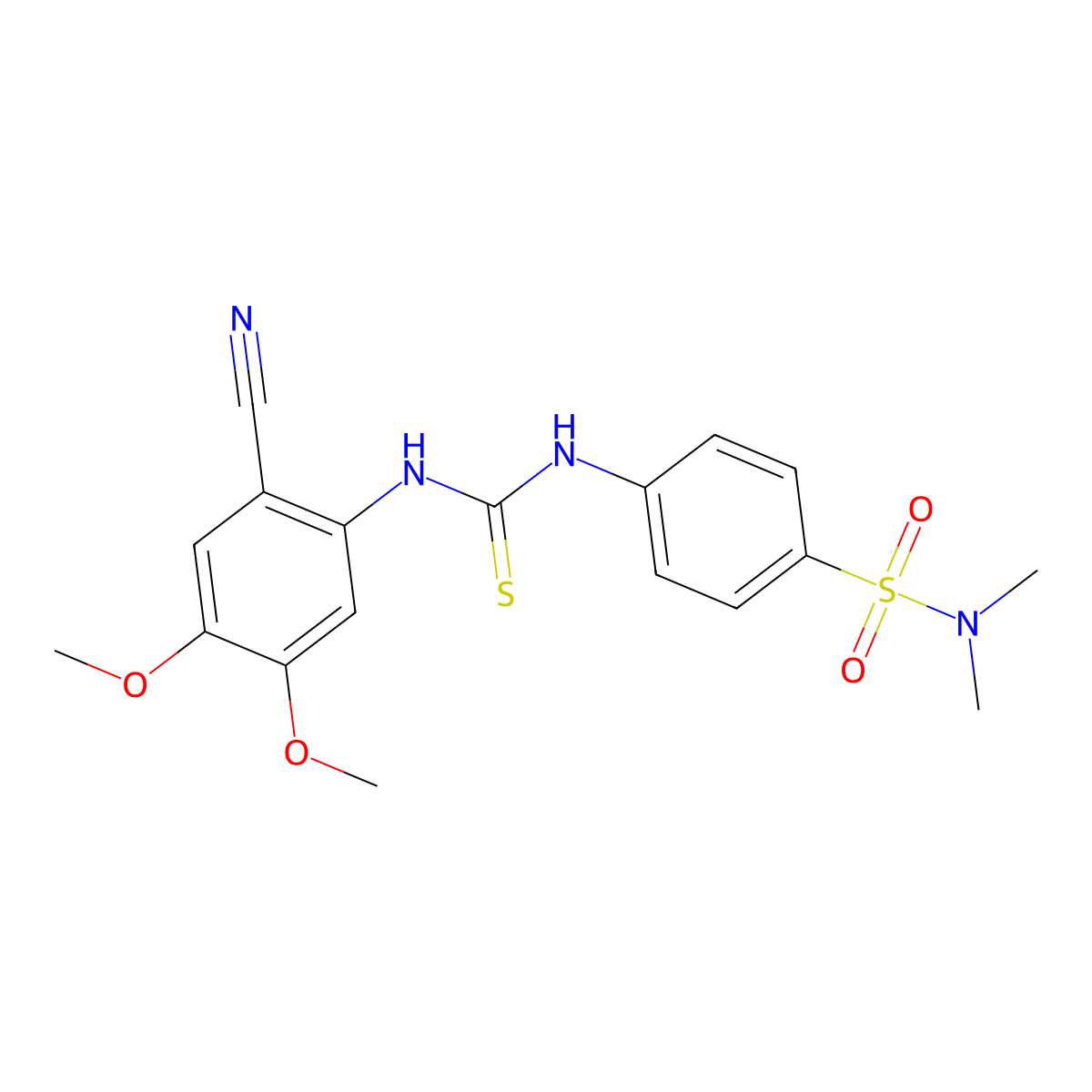 4-{[(2-cyano-4,5-dimethoxyanilino)carbothioyl]amino}-N,N-dimethylbenzenesulfonamide molecular structure, CAS 692287-56-2