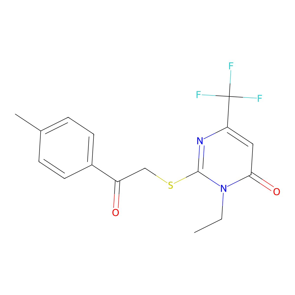 3-ethyl-2-{[2-(4-methylphenyl)-2-oxoethyl]sulfanyl}-6-(trifluoromethyl)-4(3H)-pyrimidinone molecular structure, CAS 692287-60-8