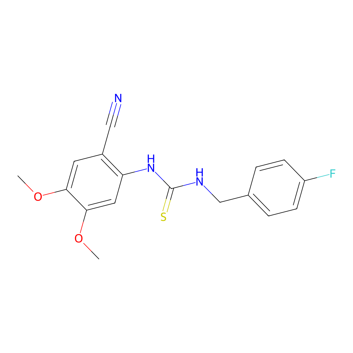 N-(2-cyano-4,5-dimethoxyphenyl)-N'-(4-fluorobenzyl)thiourea molecular structure, CAS 692287-63-1
