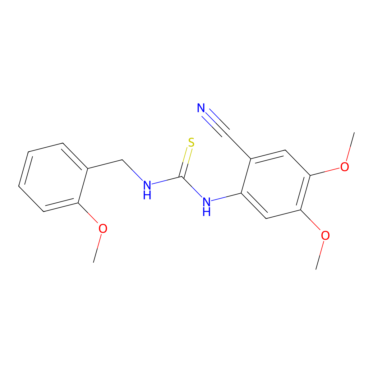 N-(2-cyano-4,5-dimethoxyphenyl)-N'-(2-methoxybenzyl)thiourea molecular structure, CAS 692287-64-2
