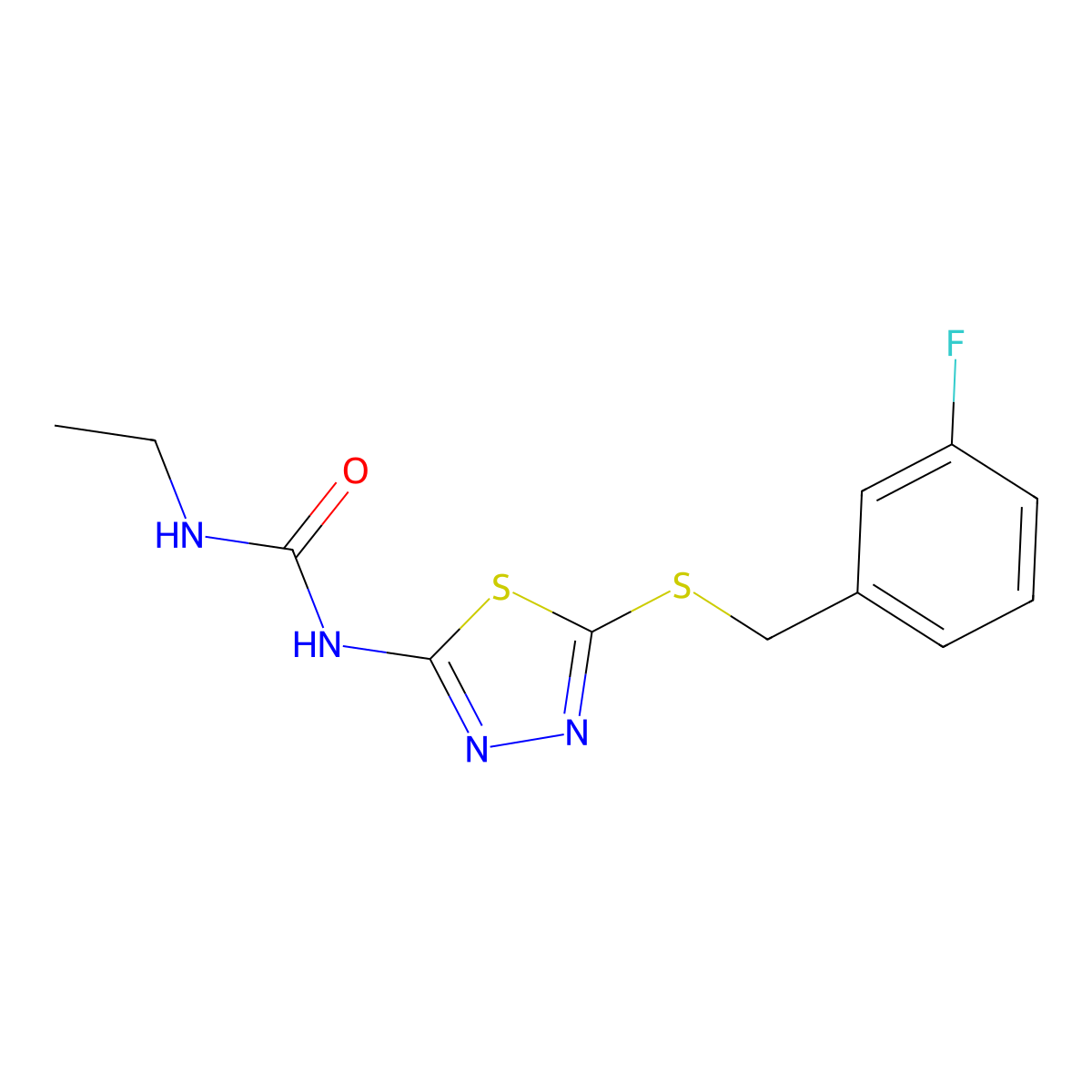 N-ethyl-N'-{5-[(3-fluorobenzyl)sulfanyl]-1,3,4-thiadiazol-2-yl}urea molecular structure, CAS 692287-73-3
