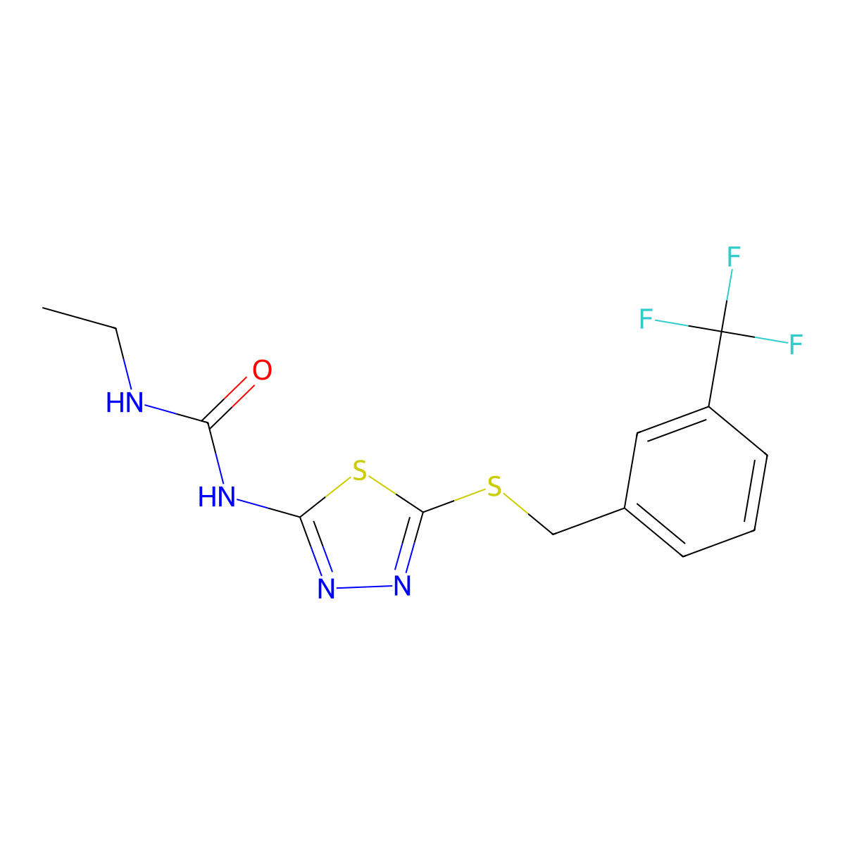 N-ethyl-N'-(5-{[3-(trifluoromethyl)benzyl]sulfanyl}-1,3,4-thiadiazol-2-yl)urea molecular structure, CAS 692287-74-4
