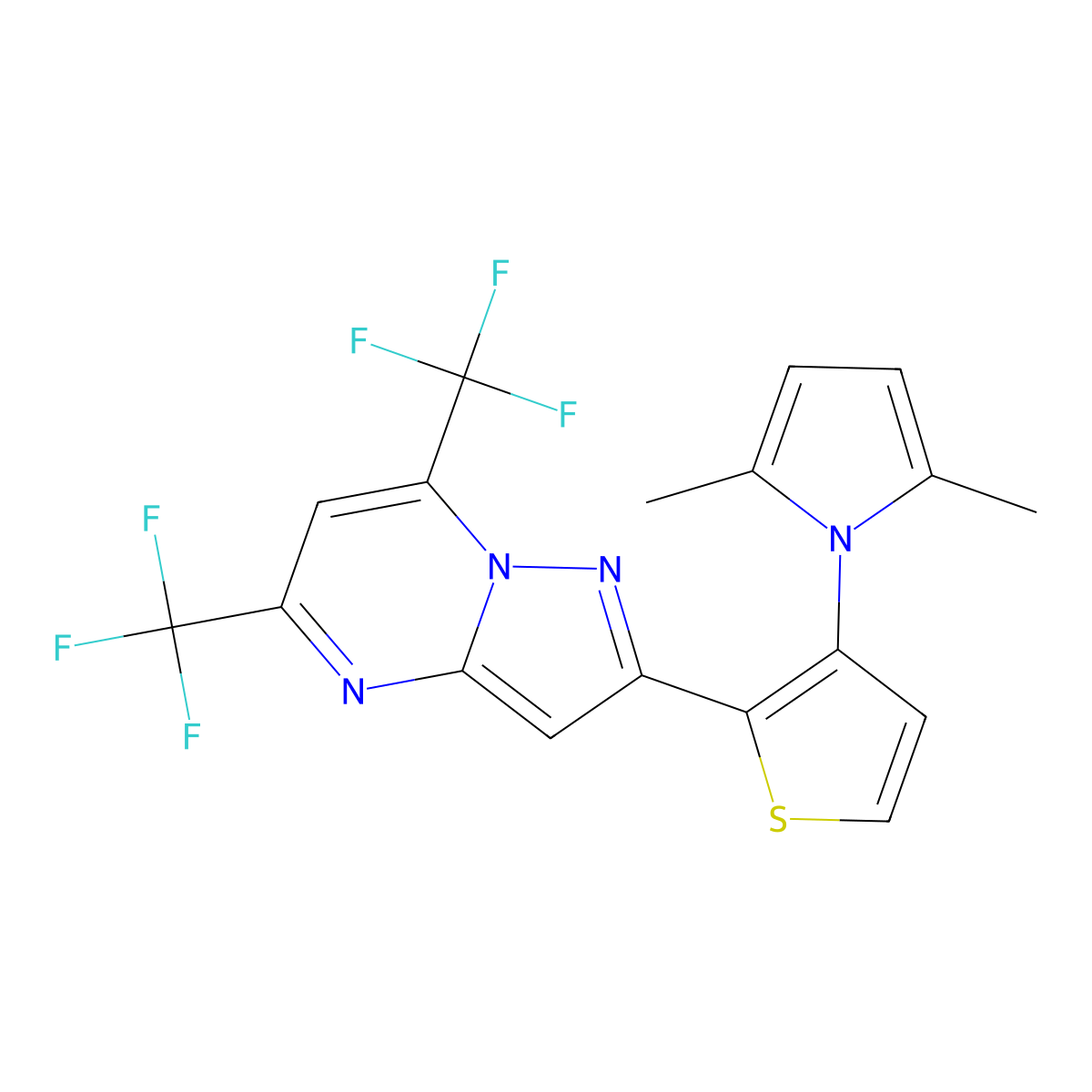 2-[3-(2,5-dimethyl-1H-pyrrol-1-yl)-2-thienyl]-5,7-bis(trifluoromethyl)pyrazolo[1,5-a]pyrimidine molecular structure, CAS 692287-82-4