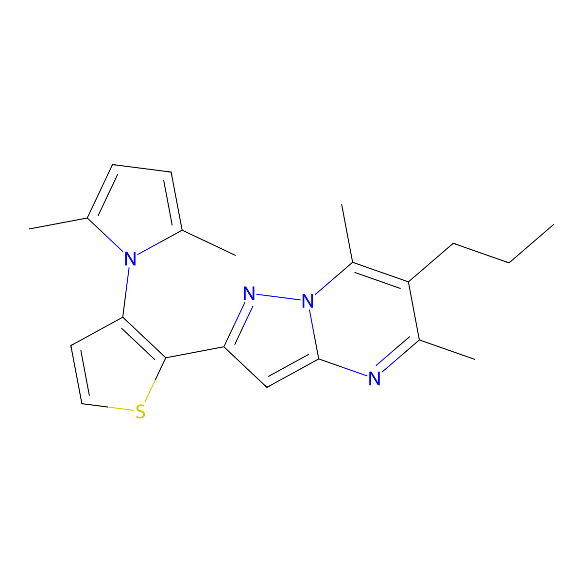 2-[3-(2,5-dimethyl-1H-pyrrol-1-yl)-2-thienyl]-5,7-dimethyl-6-propylpyrazolo[1,5-a]pyrimidine molecular structure, CAS 692287-85-7