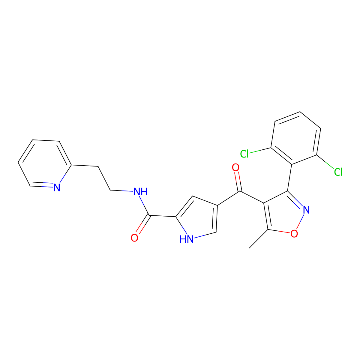 4-{[3-(2,6-dichlorophenyl)-5-methyl-4-isoxazolyl]carbonyl}-N-[2-(2-pyridinyl)ethyl]-1H-pyrrole-2-carboxamide molecular structure, CAS 692287-90-4