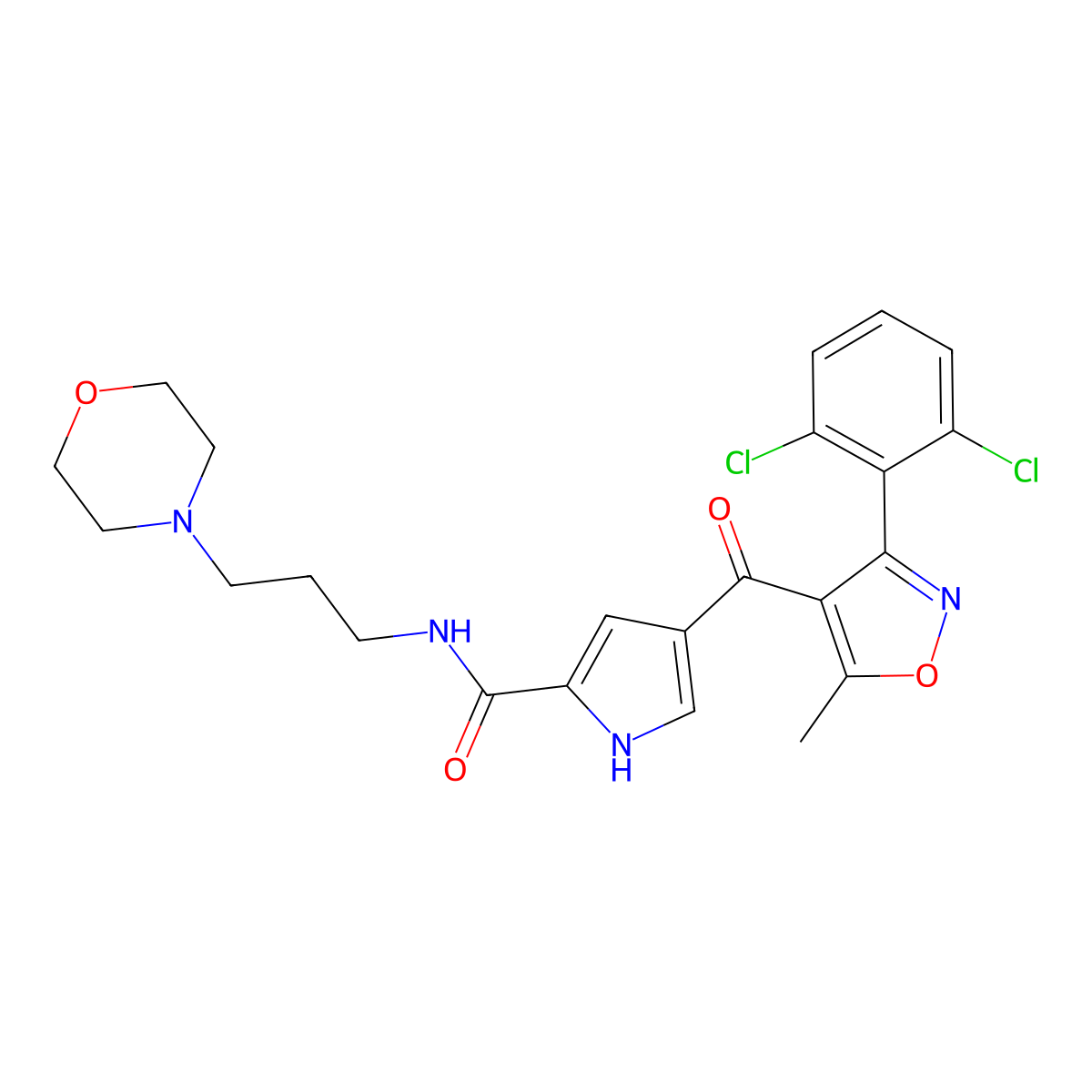 4-[3-(2,6-dichlorophenyl)-5-methyl-1,2-oxazole-4-carbonyl]-N-(3-morpholin-4-ylpropyl)-1H-pyrrole-2-carboxamide molecular structure, CAS 692287-91-5