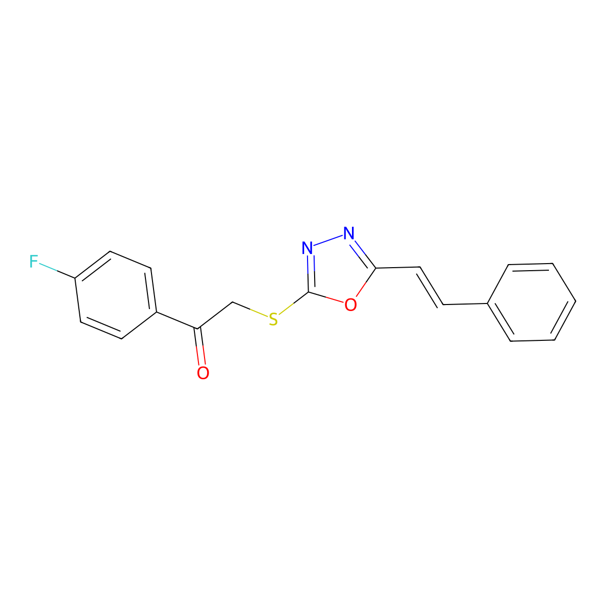 1-(4-fluorophenyl)-2-({5-[(E)-2-phenylethenyl]-1,3,4-oxadiazol-2-yl}sulfanyl)-1-ethanone molecular structure, CAS 692287-92-6