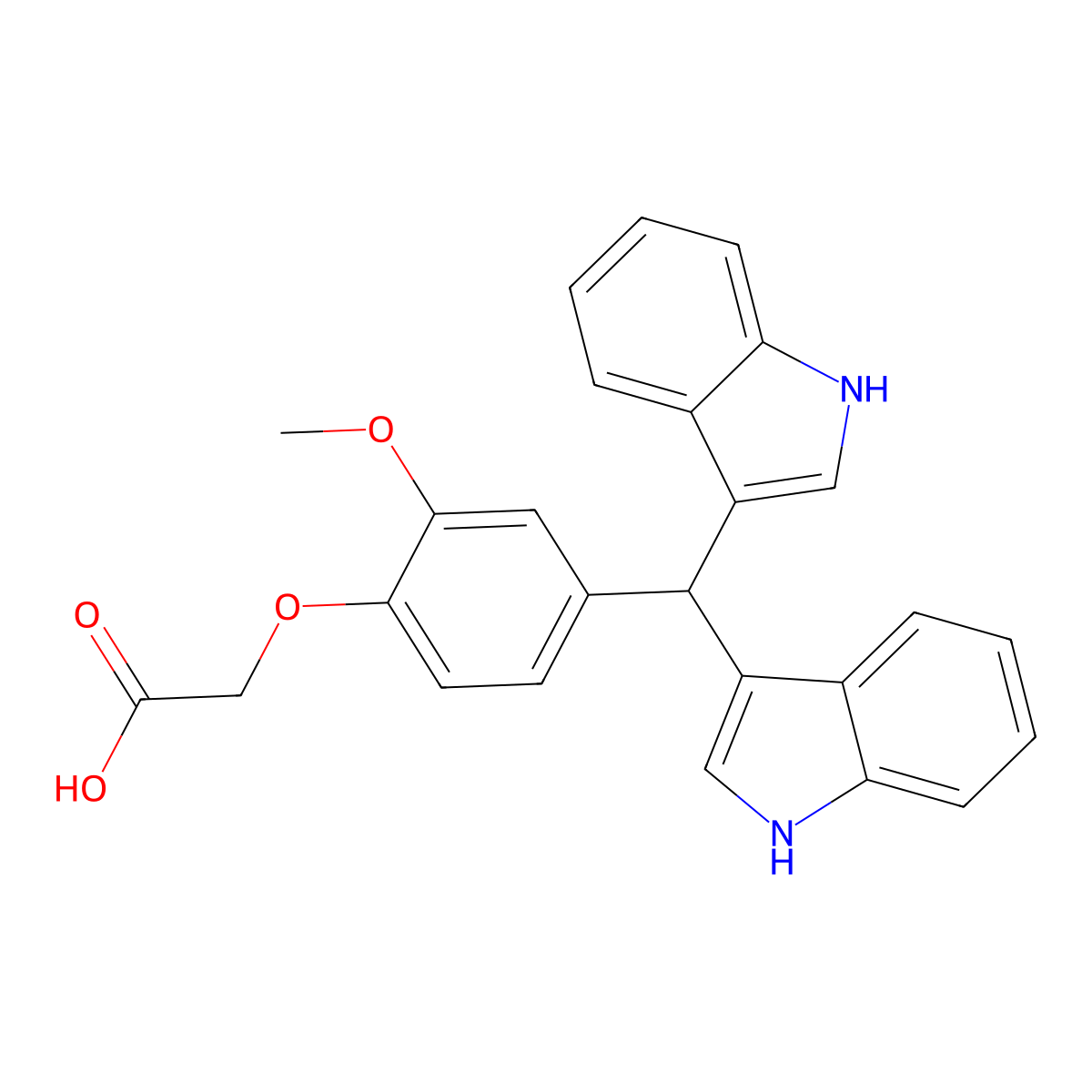 2-(4-(di(1H-indol-3-yl)methyl)-2-methoxyphenoxy)acetic acid molecular structure, CAS 692288-67-8