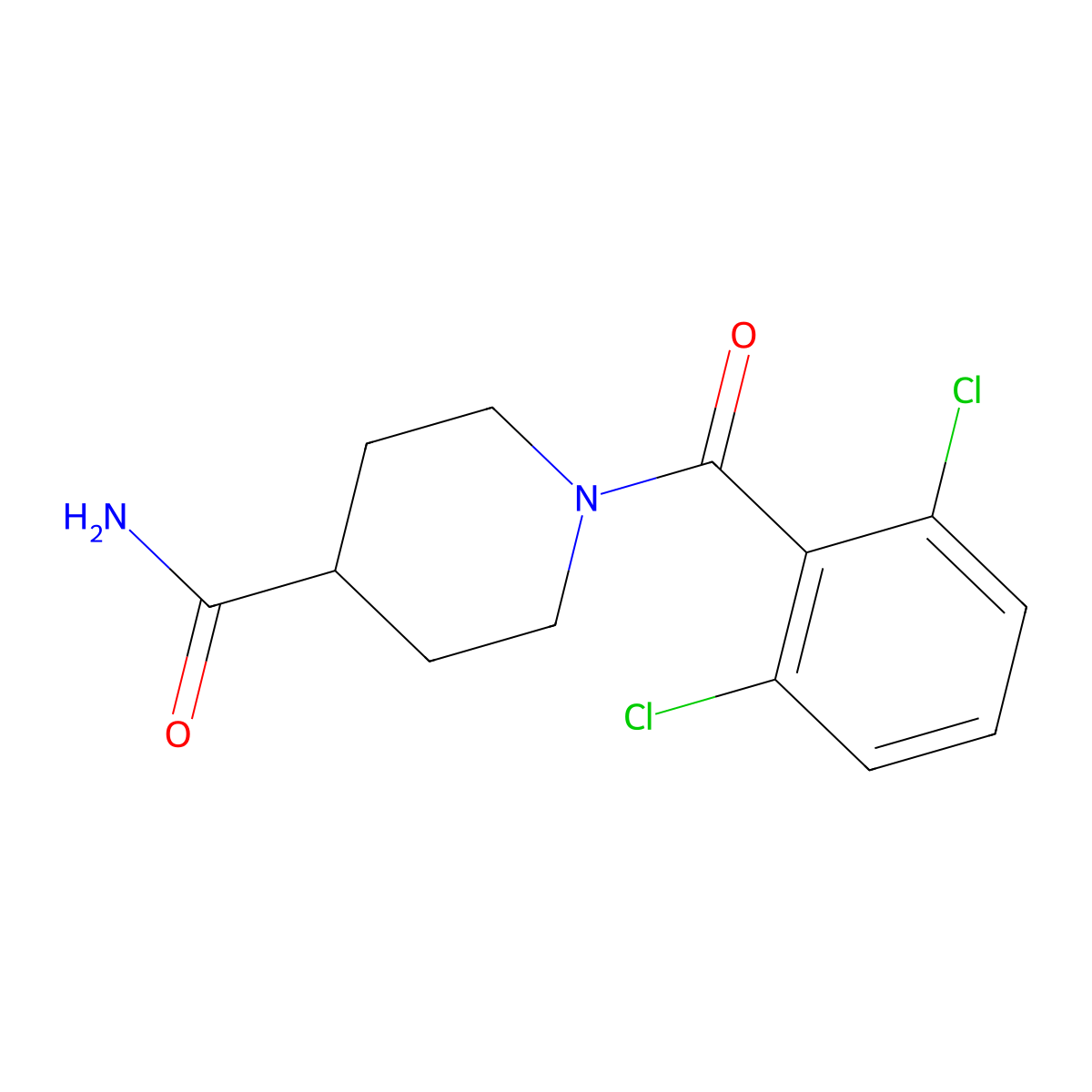 1-(2,6-Dichlorobenzoyl)piperidine-4-carboxamide molecular structure, CAS 692289-11-5